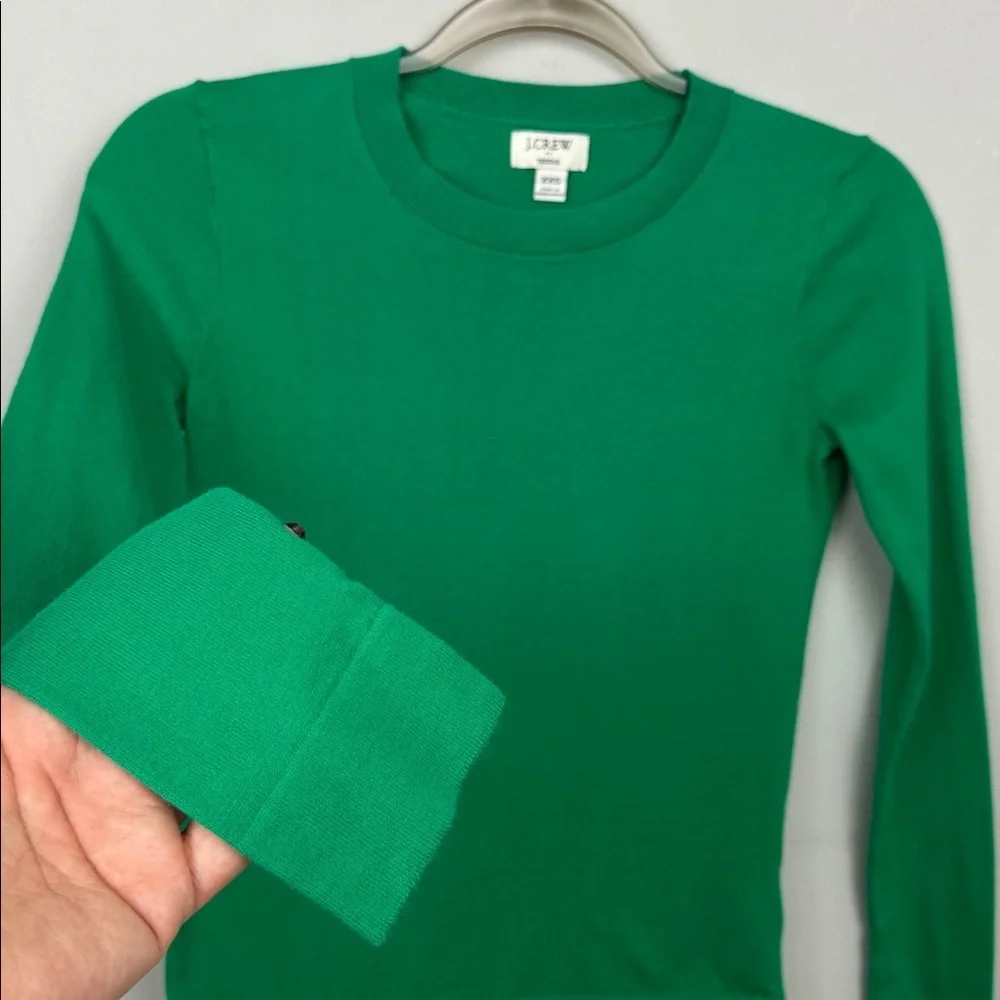 J. Crew Teddie 100% Cotton Crewneck Sweater Kelly Green Sz XXS